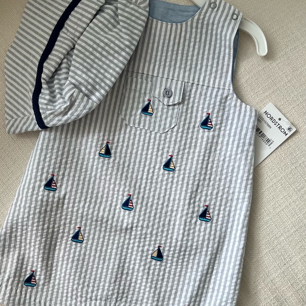 NWT Little Me Gray and White Striped Baby Outfit